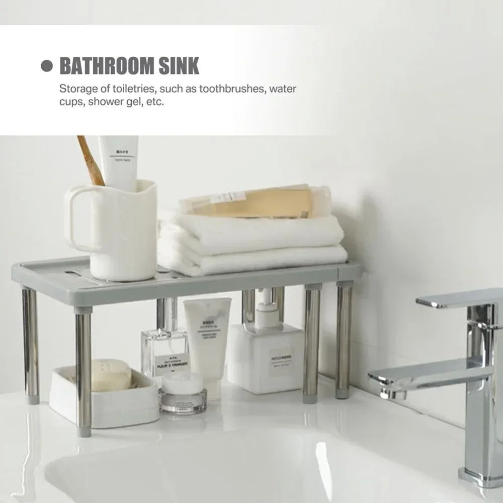 Prateleira de armário expansível 35cm a 61cm, organizador de prateleira de plástico para armário de cozinha, rack de armazenamento multifuncional para armários de cozinha