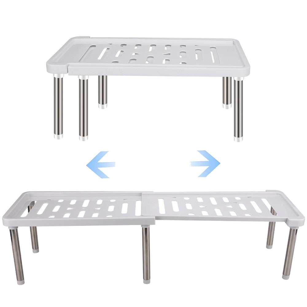 Prateleira de armário expansível 35cm a 61cm, organizador de prateleira de plástico para armário de cozinha, rack de armazenamento multifuncional para armários de cozinha