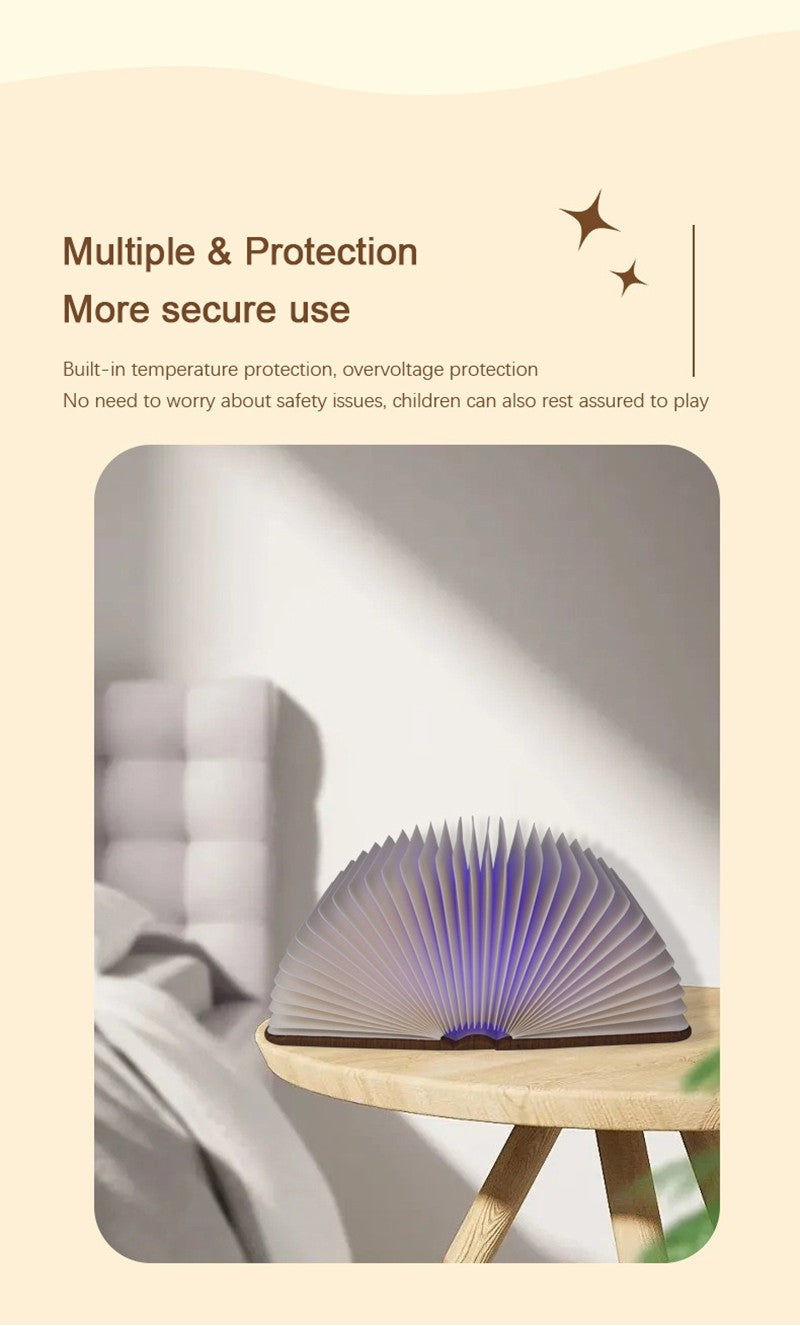 Led livro de madeira lâmpada criativa usb dobrável luz leitura crianças anive