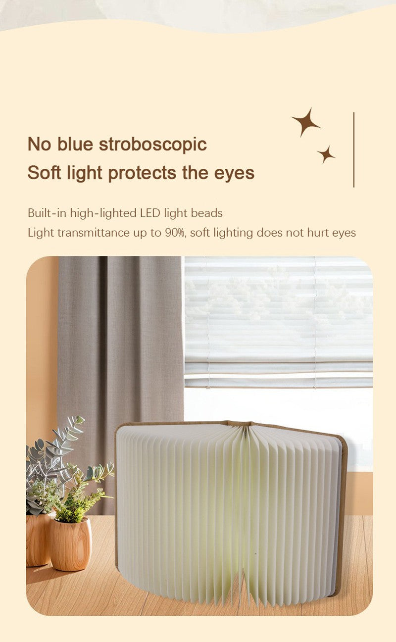 Led livro de madeira lâmpada criativa usb dobrável luz leitura crianças anive
