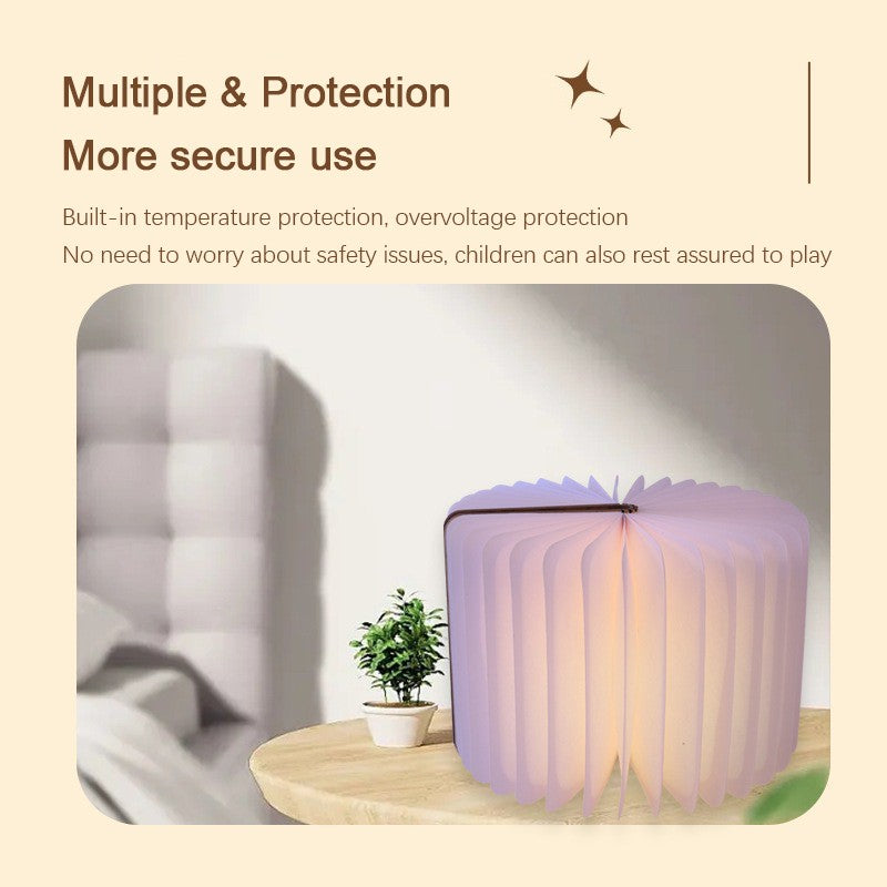 Led livro de madeira lâmpada criativa usb dobrável luz leitura crianças anive