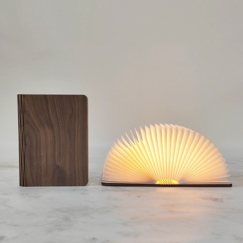 Led livro de madeira lâmpada criativa usb dobrável luz leitura crianças anive