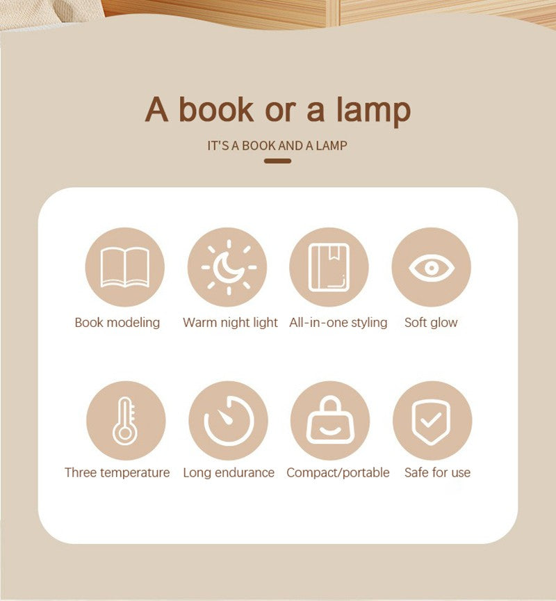 Led livro de madeira lâmpada criativa usb dobrável luz leitura crianças anive