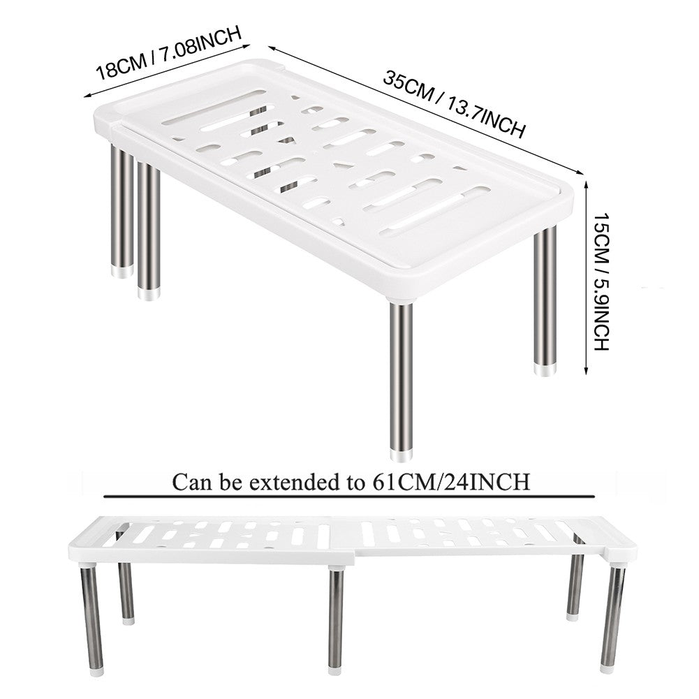 Prateleira de armário expansível 35cm a 61cm, organizador de prateleira de plástico para armário de cozinha, rack de armazenamento multifuncional para armários de cozinha