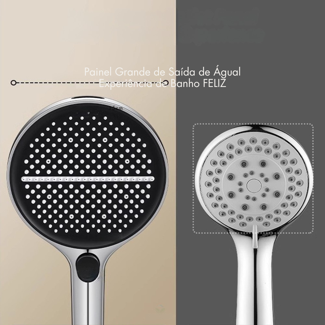 Cabeça de chuveiro com aumento de pressão, 4 modos, 15cm, painel grande, preto