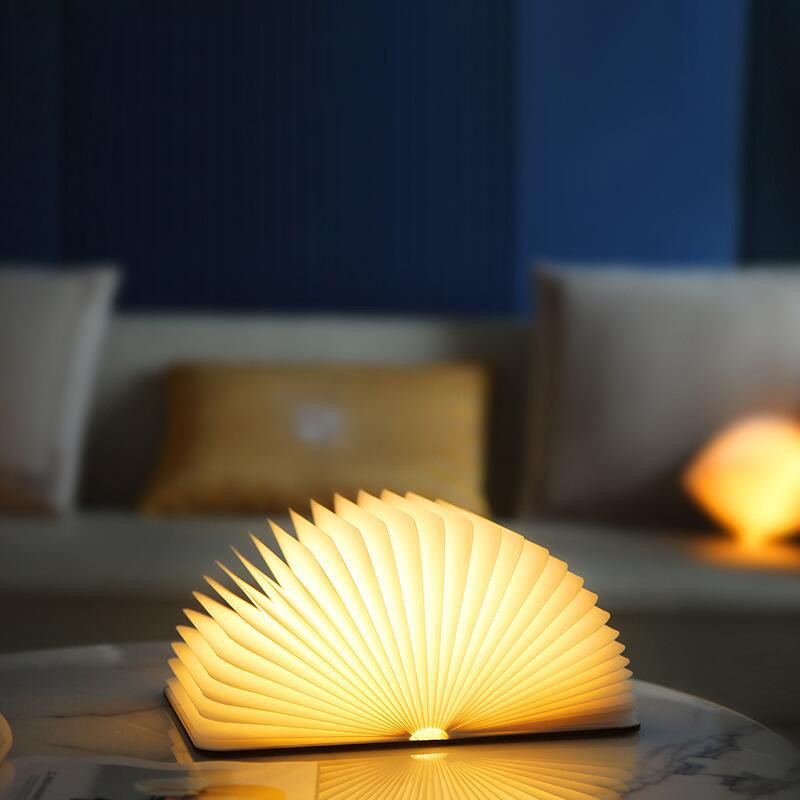 Led livro de madeira lâmpada criativa usb dobrável luz leitura crianças anive