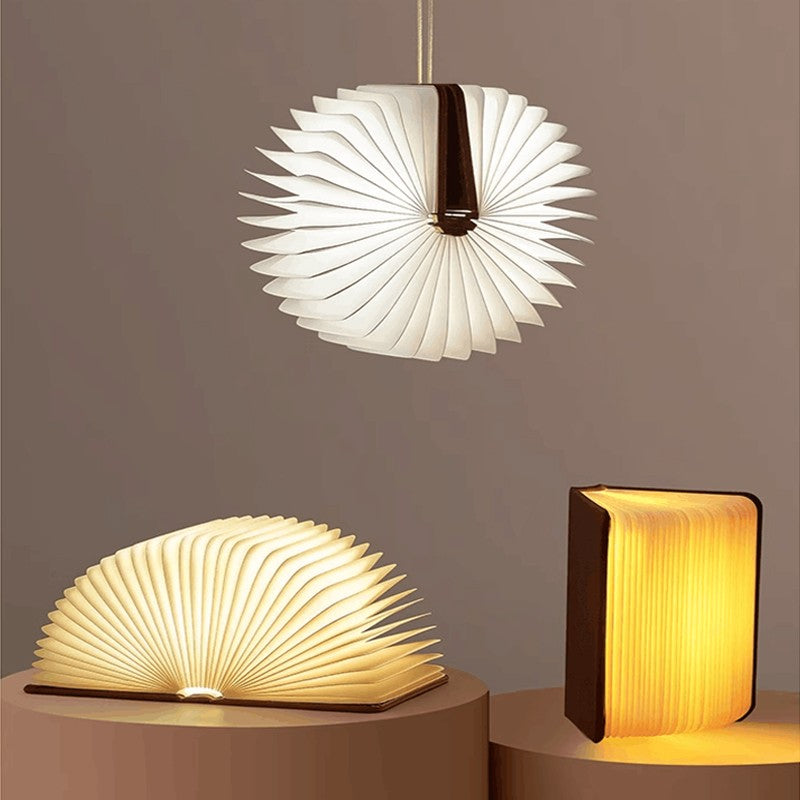 Led livro de madeira lâmpada criativa usb dobrável luz leitura crianças anive