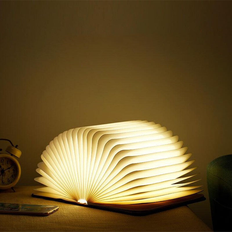 Led livro de madeira lâmpada criativa usb dobrável luz leitura crianças anive