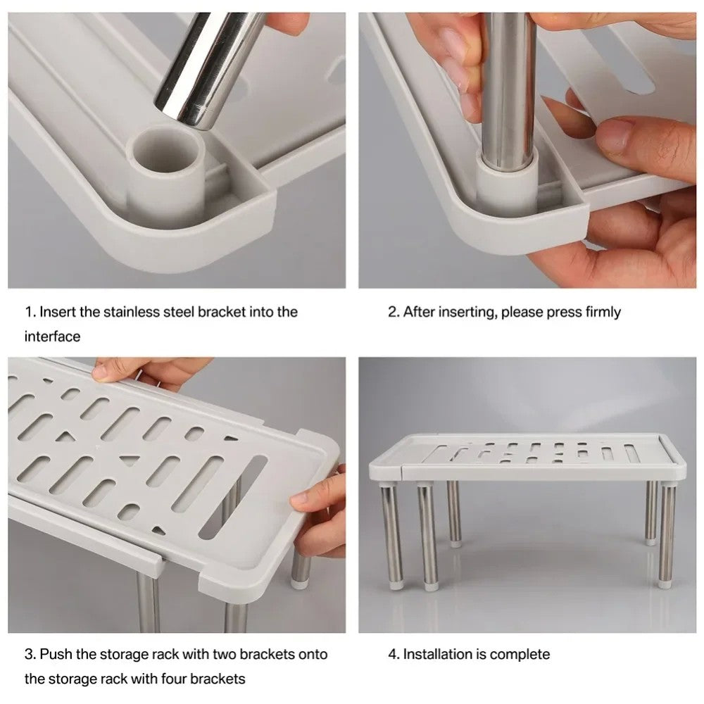 Prateleira de armário expansível 35cm a 61cm, organizador de prateleira de plástico para armário de cozinha, rack de armazenamento multifuncional para armários de cozinha