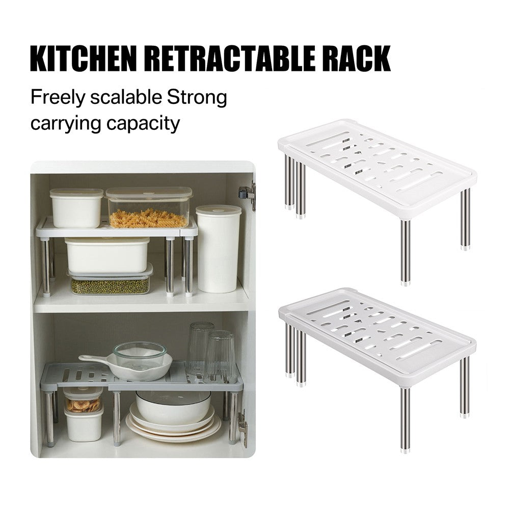 Prateleira de armário expansível 35cm a 61cm, organizador de prateleira de plástico para armário de cozinha, rack de armazenamento multifuncional para armários de cozinha
