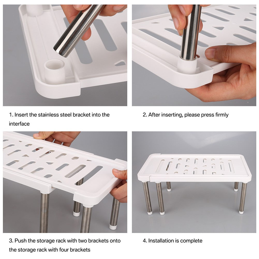 Prateleira de armário expansível 35cm a 61cm, organizador de prateleira de plástico para armário de cozinha, rack de armazenamento multifuncional para armários de cozinha