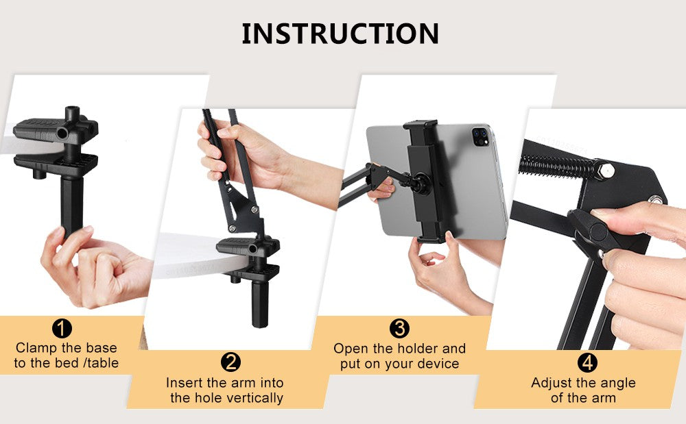 Suporte para tablet para cama, suporte giratório para telefone para 4-12.9 "ipa