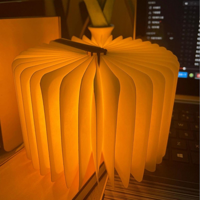 Led livro de madeira lâmpada criativa usb dobrável luz leitura crianças anive